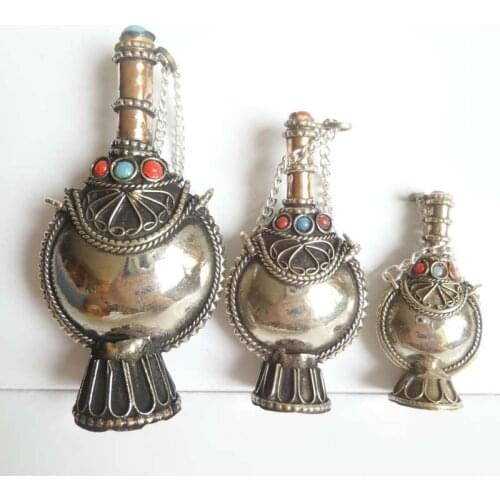 BYH033 Tibetan Handcrafted Snuff Bottle White Metal Copper Lovely Snuff Bottles Small Medium Big