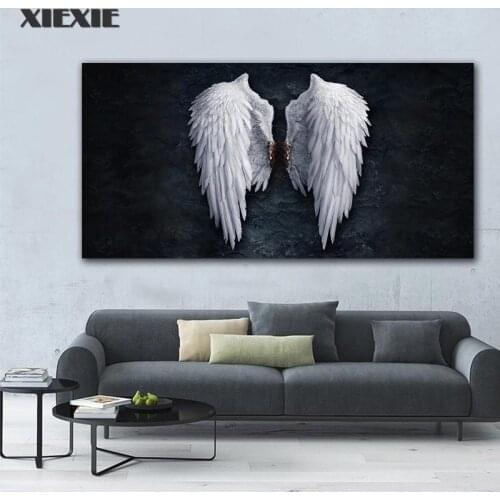 Black and White Angel Wings Canvas Painting Art Wall Pictures Fashion Feather Wings Pictures for Living Rooms Home Decor