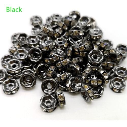 5/8/10mm 50pcs Black Rhinestone Rondelles Loose Spacer Beads Metal Crystal Beads for Jewelry Making DIY Accessories