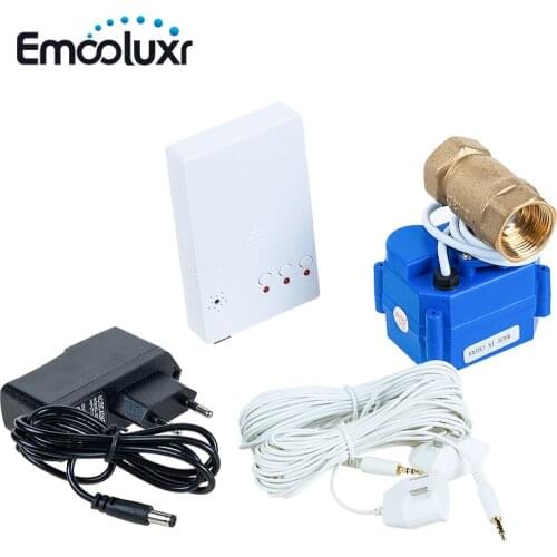 Water Leak Detector Alarm System with 1" Valve and 2pcs Sensor Wires,HIDAKA WLD-807,Control Unit Powered by Battery or Adapter