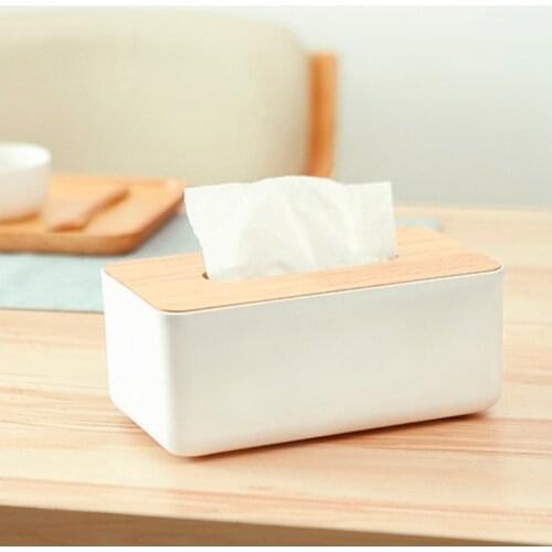 Tissue Box Dispenser Wooden Cover Paper Storage Holder Napkin Case Organizer Household