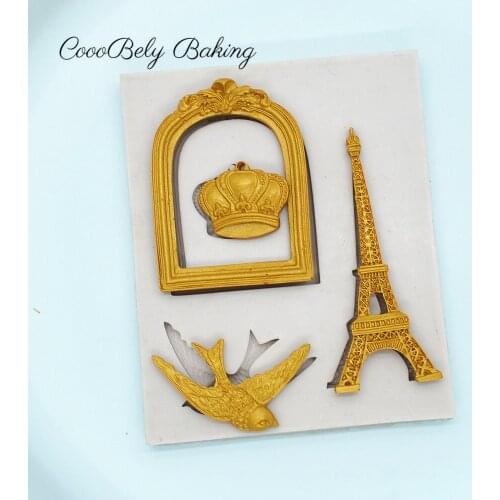 Eiffel Tower Bird And Crown Silicone Molds Cake Border Fondant Cake Decorating Tool Baking Cookie Chocolate Candy Mould M1132