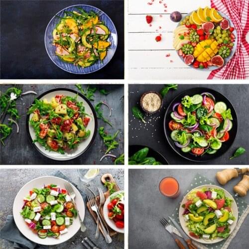 Nitree Photo Studio Photography Backdrop Wood Grain Salad Orange HD Pattern Vinyl Background Cloth Food Take Pictures Props