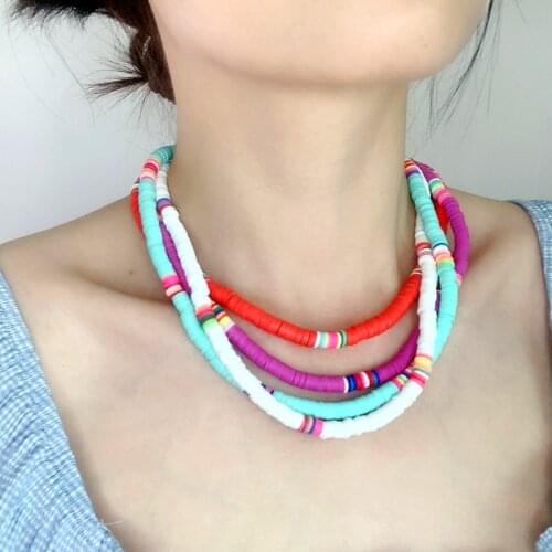 Exquisite Handmade Soft Pottery Necklace Women Bohemian Trendy Colorful Surfer Beads Collar Jewelry Choker Necklace Gift