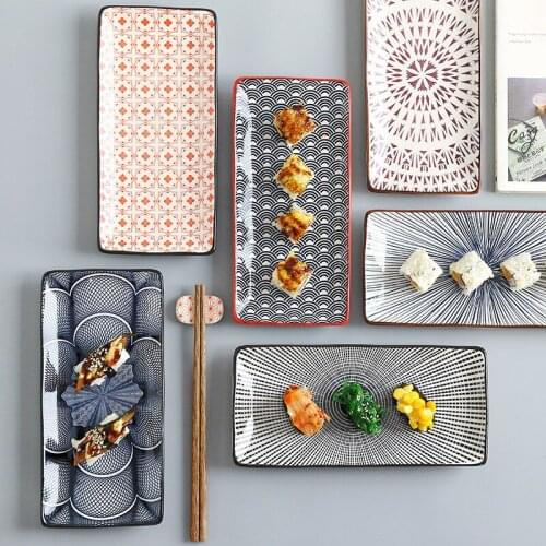 10 Inch Ceramic Sushi Flat Plate Japanese Style Underglaze Rectangular Dessert Porcelain Tableware Dinner Dish CZY1038