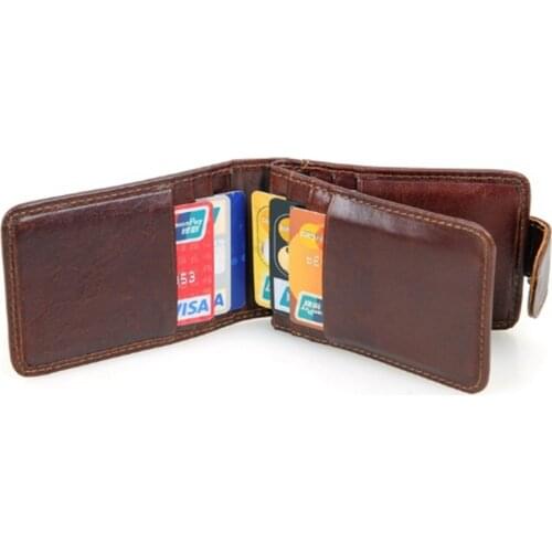 Mini Genuine Cow Leather Wallet RFID Blocking Card Holder Multi-function Money Clamp Coffee ID Small Card Case For Men 2021