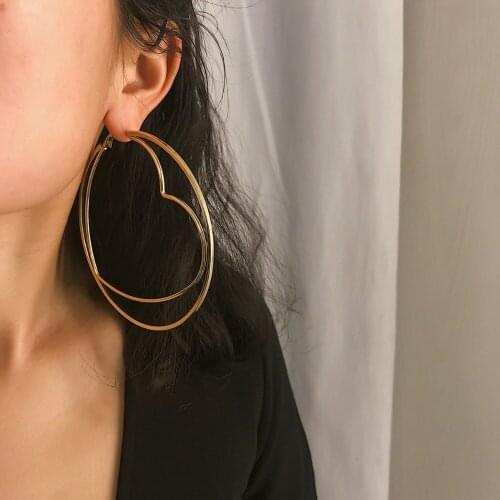 Exaggerated Gold Metal Women Big Heart Hoop Earring Hollow Circle Earrings Boho orecchini Cocktail Party Wedding Brincos Jewelry