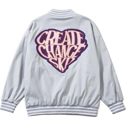 Jacket women Retro European and American high street style niche love flocking printed baseball uniform jacket coat trend