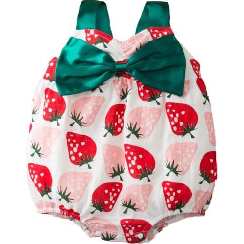 Baby Bodysuit Summer Baby Boy Girls Kawaii Strawberry Jumpsuit Cotton Infant Toddler Costumes Sleeveless Bow Romper Bodysuit