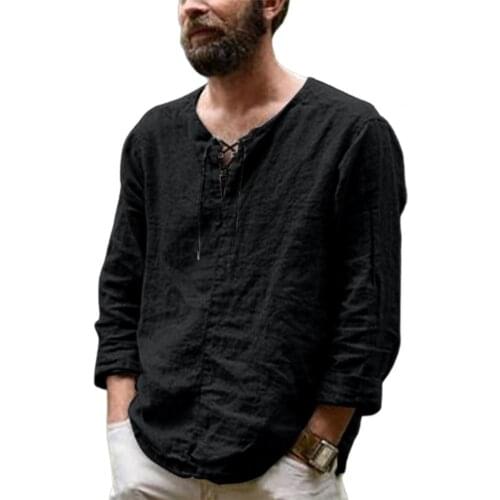 Men Shirt Autumn Shirt Woven Fabric Eye-catching Wear Resistant Woven Fabric Solid Color V Neck Men Blouse Long Sleeve Shirt