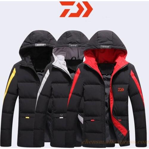 2021 Daiwa Winter Men Fishing Clothing Thick Thermal Patchwork Fishing Jacket Letter Outdoor Clothes Hiking Cotton Fishing Coat
