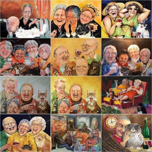 5D DIY Diamond Painting Kit Paint Cartoon Old Couple Cat Grandpa and grandma Full Square&Round embroidery mosaic Cross stitch