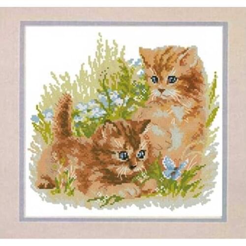 Two kittens animals patterns counted 11CT 14CT 18CT Cross Stitch Set DIY Cross-stitch Kits Embroidery Needlework Home Decor