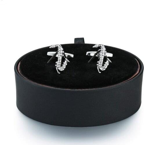 A set of new fashion mens French Cufflinks music equipment design Silvery Cufflinks Sax black leather box set
