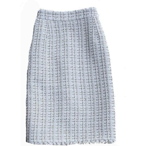 New Autumn and Winter Korean Style High-waist Duffle Small Fragrant Skirt Office One-step Skirt Lattice Female Knee-length Skirt