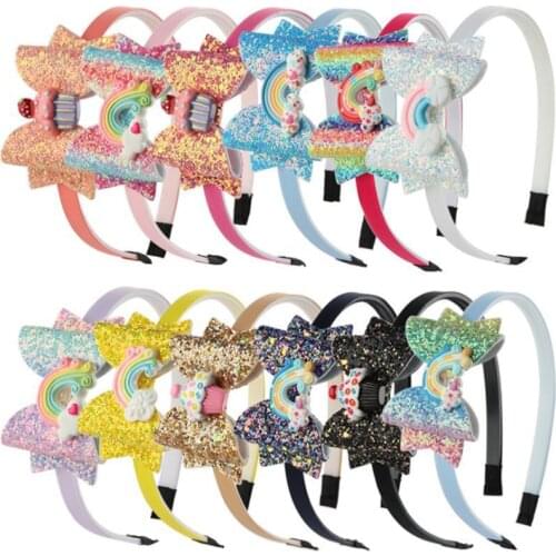 New gradient color sequined bow headband Childrens party rainbow bow headband hair accessories headwear