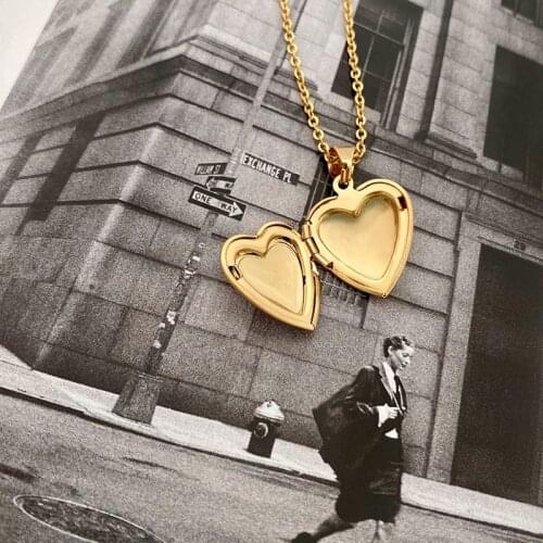 Rhinestone gold heart locket pendant necklace for women stainless steel classic cute vintage necklace for couples valentine