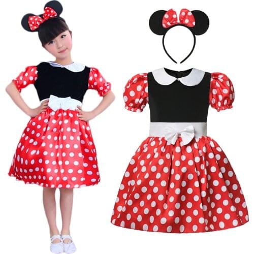 Girls Mickey Cartoon Princess Dot Dress Kids Birthday Party Cute Funny Costume Children 1-12 Years Old Clothes JYF