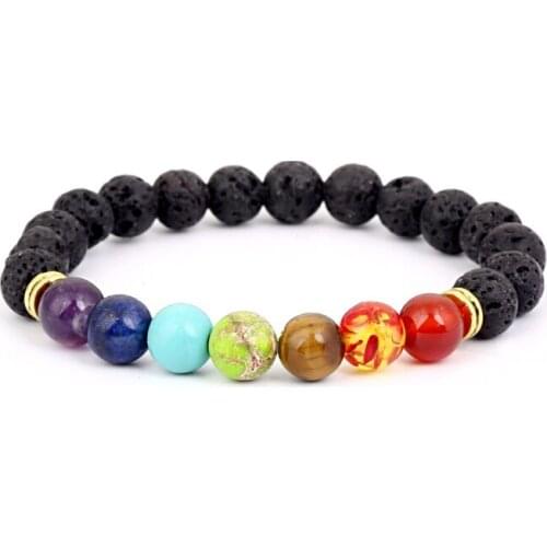 Adjustable Chakra Black Lava Healing Balance Reiki Buddha Prayer Yoga Bracelet Onyx Matte Volcanic Stone hfh3