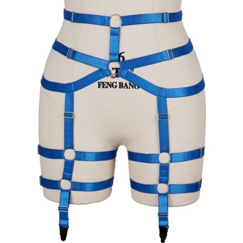 Christmas Rave Body Harness Blue Garter Women Thigh Belt Punk Suspender Stockings Bandage Hollow Cage Sexy Lingerie Bottom Ring