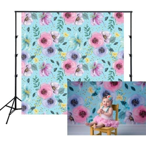 Pink Purple Flowers On Blue Backdrops Step And Repeat Floral Pattern Kids Photography Background Photo Studio Props Wallpapers
