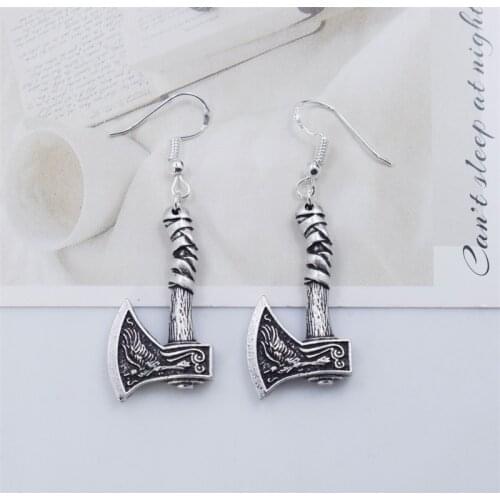 10pairs Nordic Viking Hammer Ax Pendant Earrings Scandinavian Slavic Wolf Raven Battle Axe Ear Jewelry