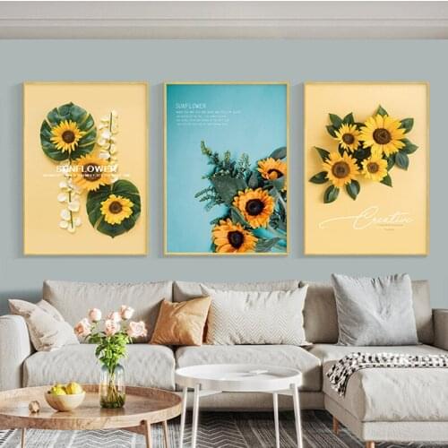 Nordic Sunflower Painting Green Plant Leaves Canvas Painting Flower Posters and Prints Wall Picture for Living Room Home Decor