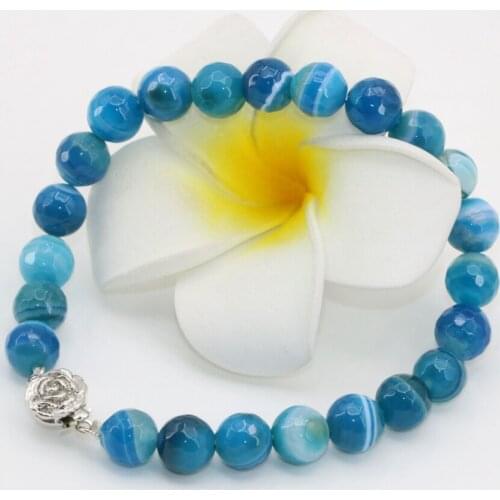 Strand bracelet 12style natural stone chalcedony agat sandstone jades carnelian 6mm 8mm faceted round beads bangle 7.5inch B2706