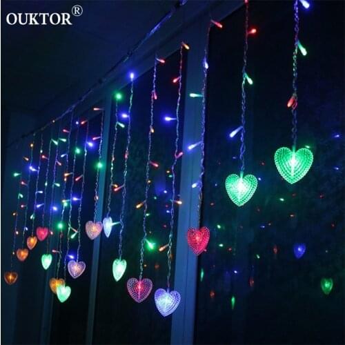 Christmas LED Heart Curtain Lights Icicle Fairy Garland String Lights for Home Party Garden Holiday Xmas Decoration Romantic