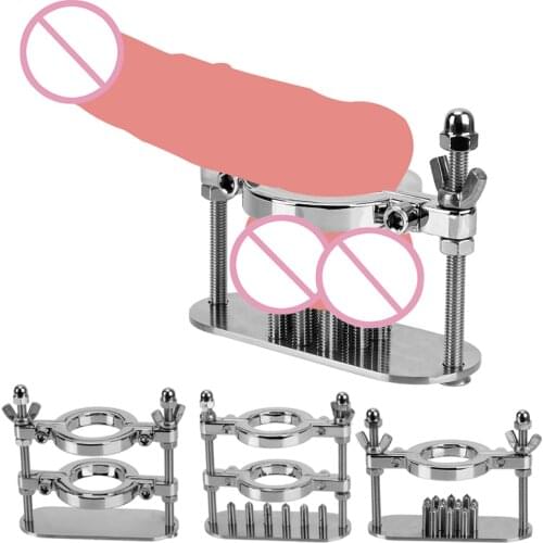 Heavy Metal Spike Penis Ring Clamp Male Chastity Device Steel Cock Ball Stretcher Crusher Ballstretcher Lock Scrotum Sex Toys