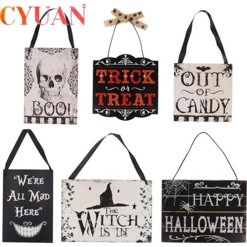 CYUAN Halloween Hanging Sign Creative Funny Door Hanging Halloween Wood Fall Hanging Door Wall Sign Halloween Party Decoration