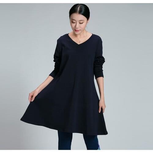 New 2017Winter female big size clothing high end warm fleece cotton long T-shirt V neck loose flare tops TEES XXXL XXXXL XXXXXL