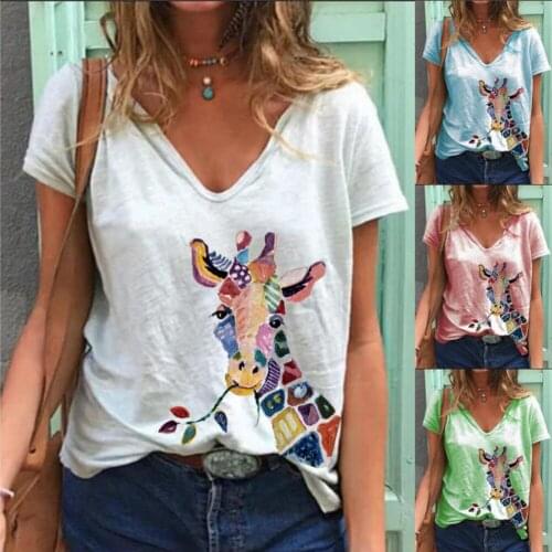 Oil Painting 3D Printed Animal V-Neck Tops Shirt Women Vintage T-Shirts Girls Short Sleeve Plus Size Tops Tee