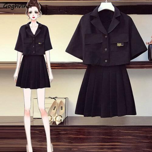 Women Sets Plus Size 4XL Loose Casual Fashion Black Elastic-waist Pleated Skirts Cool Girl Street-wear Stylish Korean Style Chic