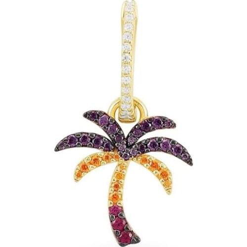 SLJELY Fashion Real 925 Sterling Silver Single Multicolor Palm Tree Earring Pave Zircon Stones 1pc for Women Fine Party Jewelry