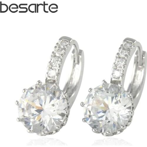 Zircons Woman Gold-color CC Hoop Earrings CZ Zircon Crystal Earings Brinco Ouro Aros Bijoux Women Boucle Femme Ohrringe E0887