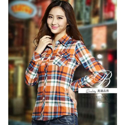 Plus-size M-XXL 2022 COTTON Plaid spring and autumn style new fashion women tops full sleeve ladies AU0023
