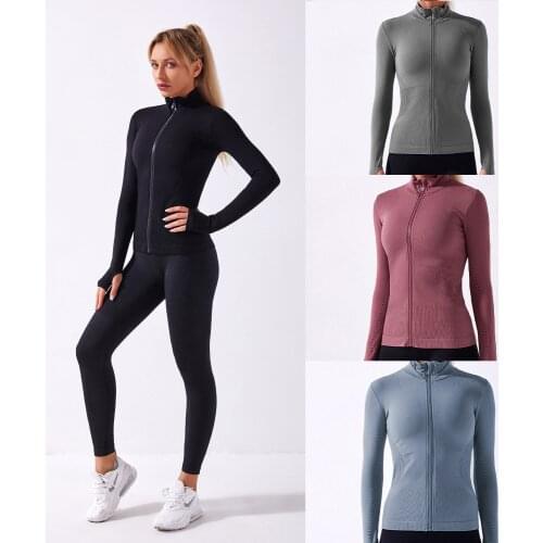 Knitted merican sports fitness wear long-sleeved tops Seamless yoga jacket women autumn and winter long sleeve crop top