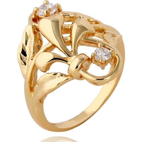 Leaf Flower metal Ring gold Color Finger Ring For Women Austrian Crystals Rings top quality Jewelry Free Shipping Wholesale
