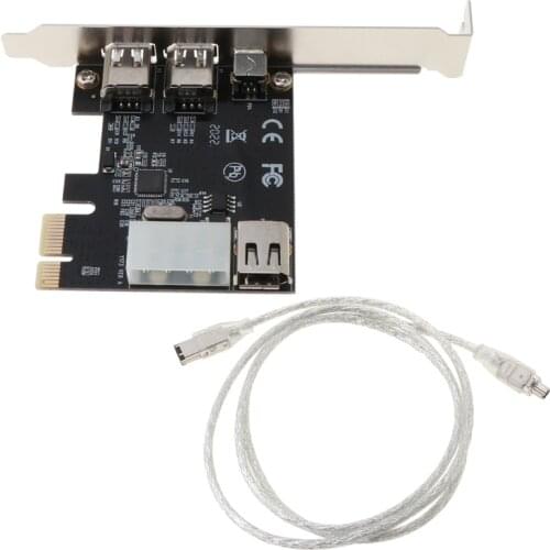 1 Set PCI-e 1X IEEE 1394A 4 Port(3+1) Firewire Card Adapter With 6 Pin To 4 Pin IEEE 1394 Cable For Desktop PC
