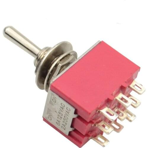 10pcs Red Mini MTS-302 6mm 9 Pin 2 Position ON/ON 5A/125VAC 2A/250VAC Toggle Switch