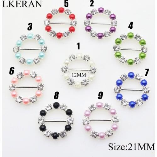 100pieces 20mm Round-shaped rhinestone buckles colorful pearl buckle invitations decoration Ribbon slider DIY hair accessories