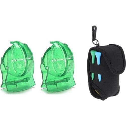 2Pcs Golf Ball Line Marker Putting Alignment Tool & 1Pcs Golf Ball Holder Waist Bag with Hook Golfs Accessories
