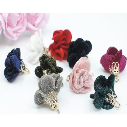20pcs/lot 1.5cm small silk tassel for earrings jewelry making charm diy tassels with gold cap chiffon frabic flower tassel craft