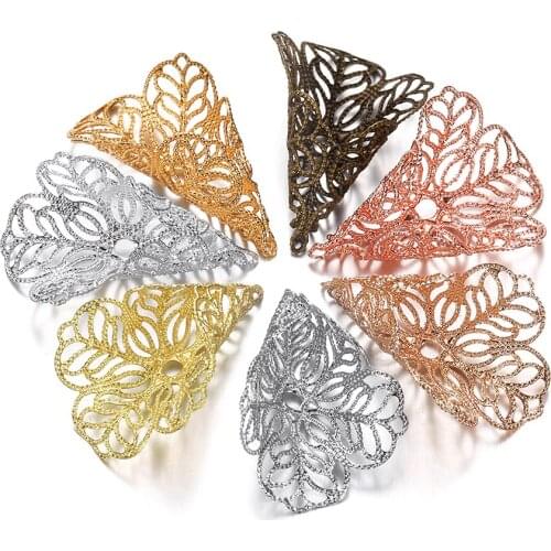 20 Pcs/pack 23X28mm Copper Charms Filigree Morning Glory Bead Cap Hollow Out Flower End Caps Connector For DIY Jewelry Making