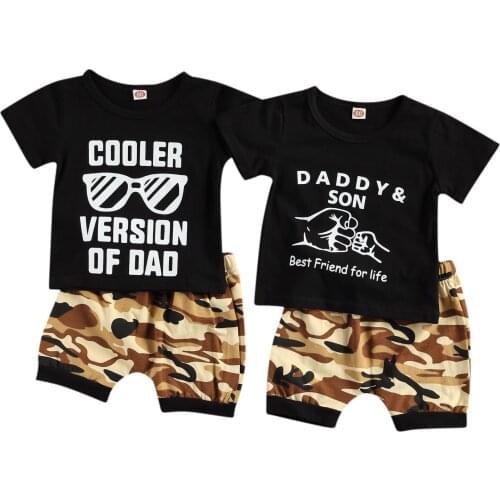 2021 Fashion Baby Summer Clothing Boy 2Pcs Clothes Suit Short Sleeve Round Neck T-shirt Tops with Camouflage Short