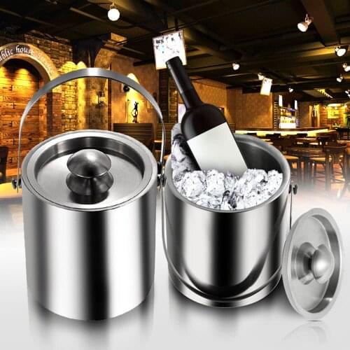 2L/3l Bilayer Stainless Steel Insulated Ice Bucket Wine Cold Barrel Wine Utensils Ice Buckets with Lid and Portable Handle
