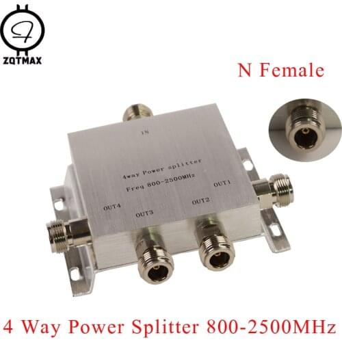 4 Way Power Splitter 800-2500MHz Divider N female for 2g 3g 4g signal booster UMTS LTE Repeater Amplifier,Walkie talkie,Cable TV