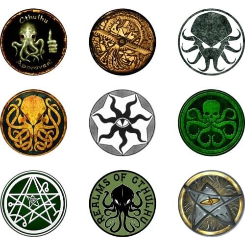 5pcs16mm20mm25mm Design Cthulhu Symbol Round Steampunk Cthulhu Handmade Photo Glass Drop Style Cabochons Jewelry Accessories