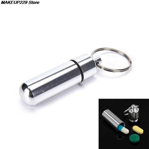 AACAR 1PC Medicine Pill Box Case Silver Waterproof Aluminum Drug Organizer Keychain Tablet Pillbox Container Stash Holder